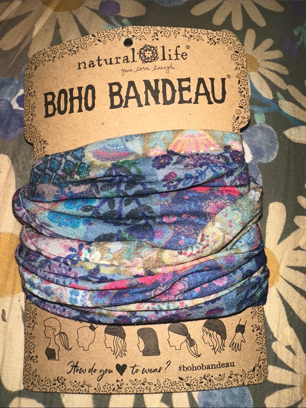 NATURAL LIFE Boho Bandeau - Blue, Purple, Teal Multi Floral 167 NWT
